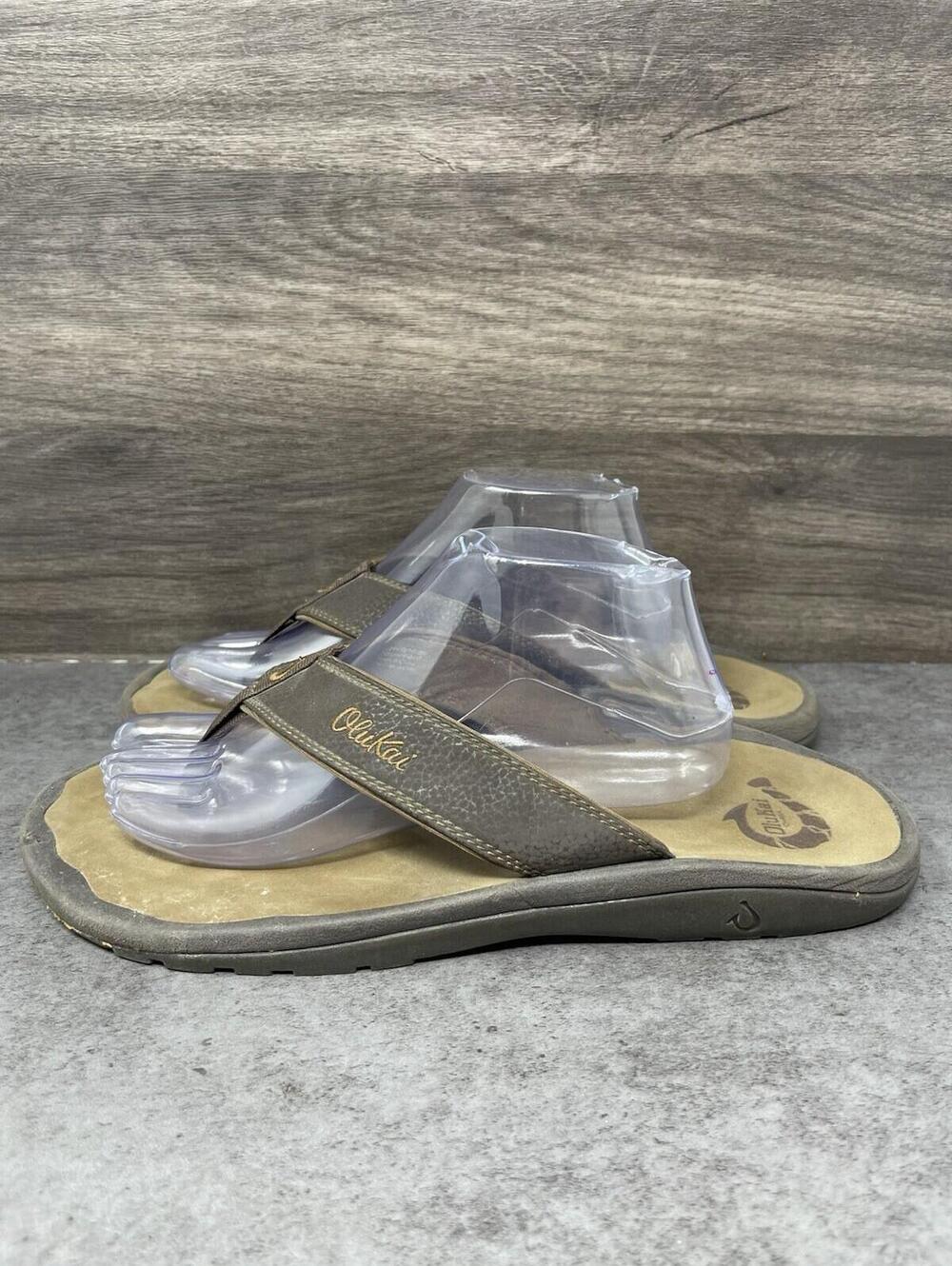 Olukai Ohana Flip Flop Sandals Mens Size 12 Brown Slip On